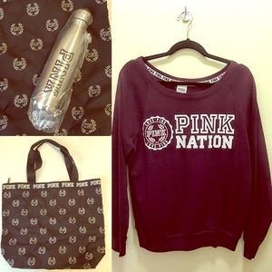 VS PINK Nation Sweatshirt + Tote & water bottle